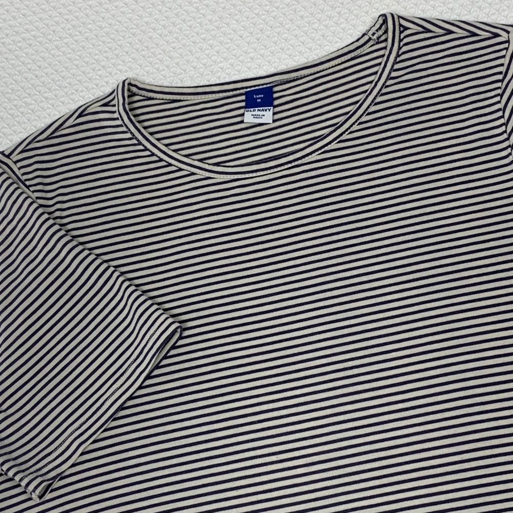 Old Navy Luxe T Shirt Womens M Blue White Striped Rayon Short Sleeve Tee
